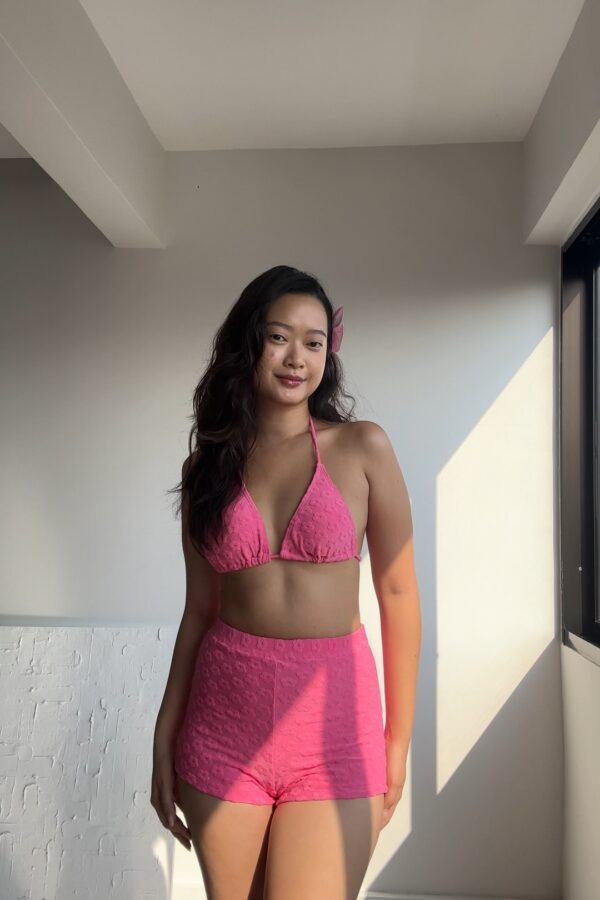 Coco terry floral swim shorts 2.0 in puffy Pomegranate