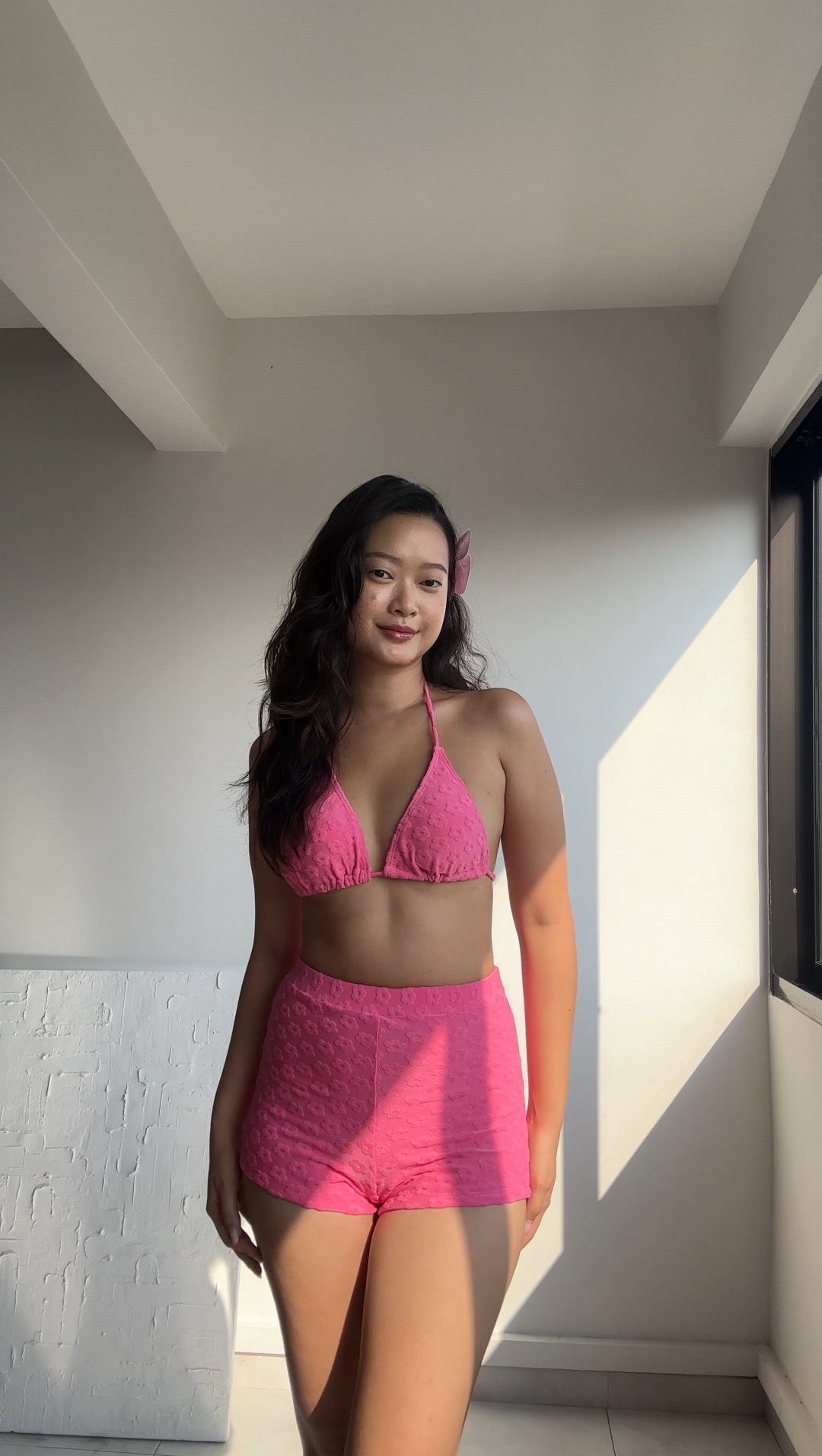 Coco terry floral swim shorts 2.0 in puffy Pomegranate