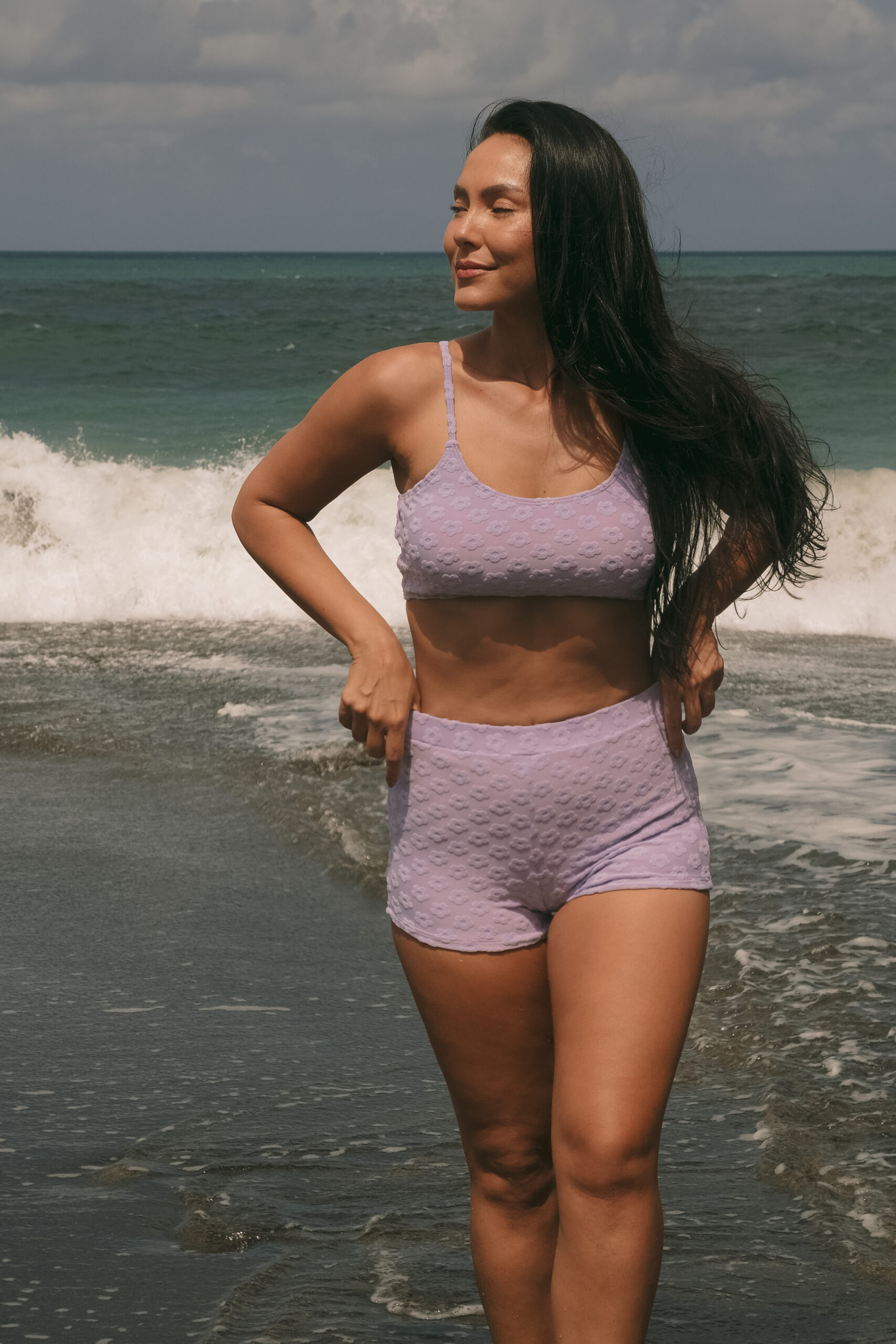 Coco terry floral swim shorts 2.0 in puffy Taro