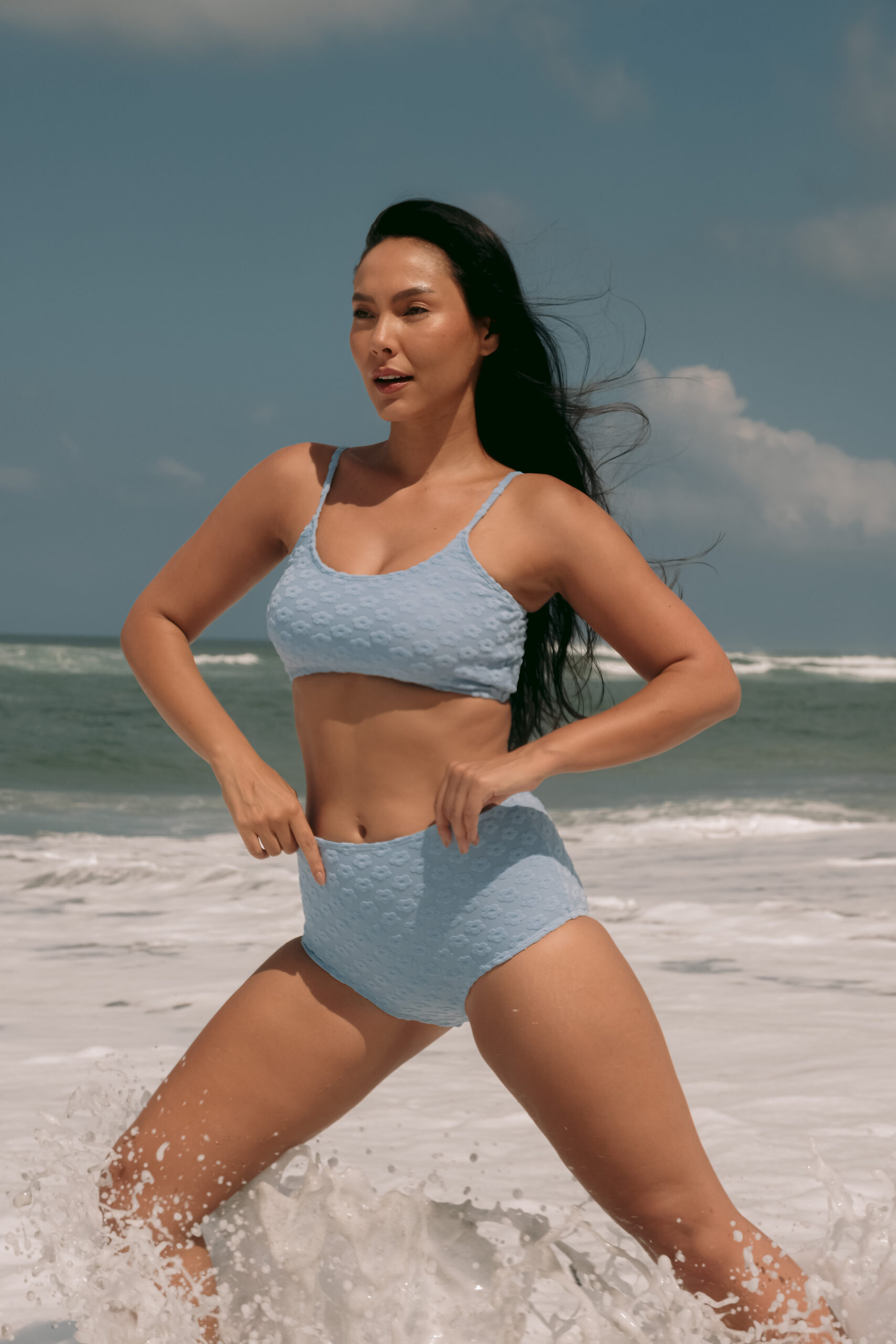 Rei x Cara high waist terry floral bikini set in Puffy Blueberry - Image 3