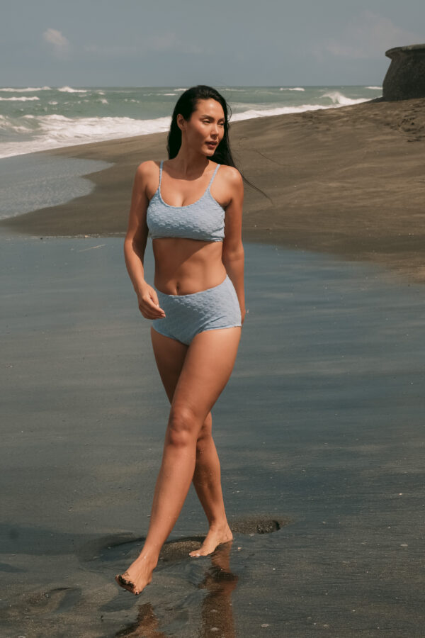 Rei x Cara high waist terry floral bikini set in Puffy Blueberry
