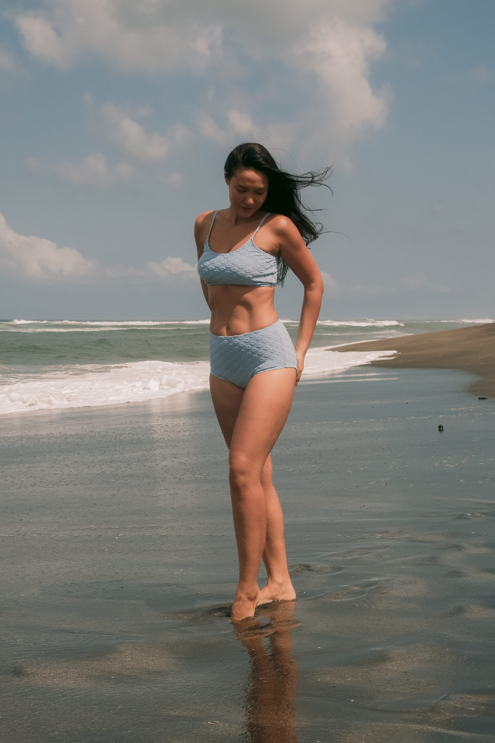 Rei x Cara high waist terry floral bikini set in Puffy Blueberry - Image 4
