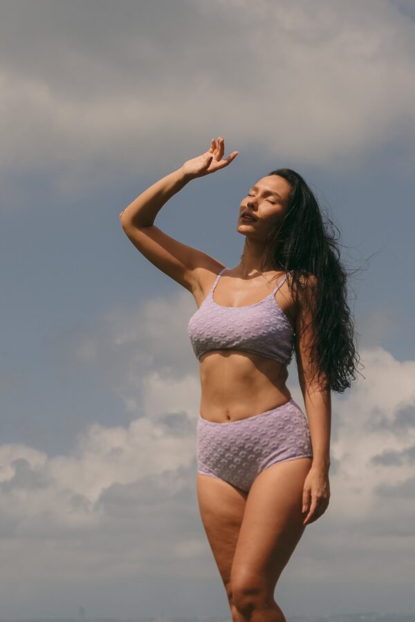 Rei x Cara high waist terry floral bikini set in Puffy Taro
